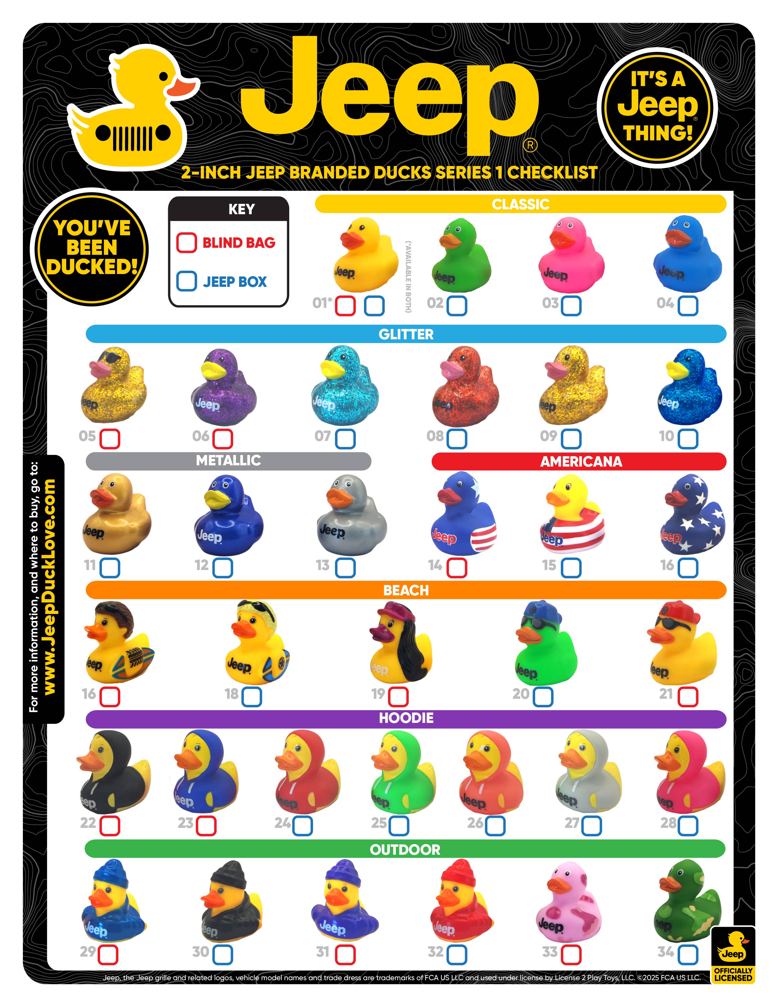 Jeep® Branded Ducks 2" Vinyl Paper Jeep 4x4 Box in Display
