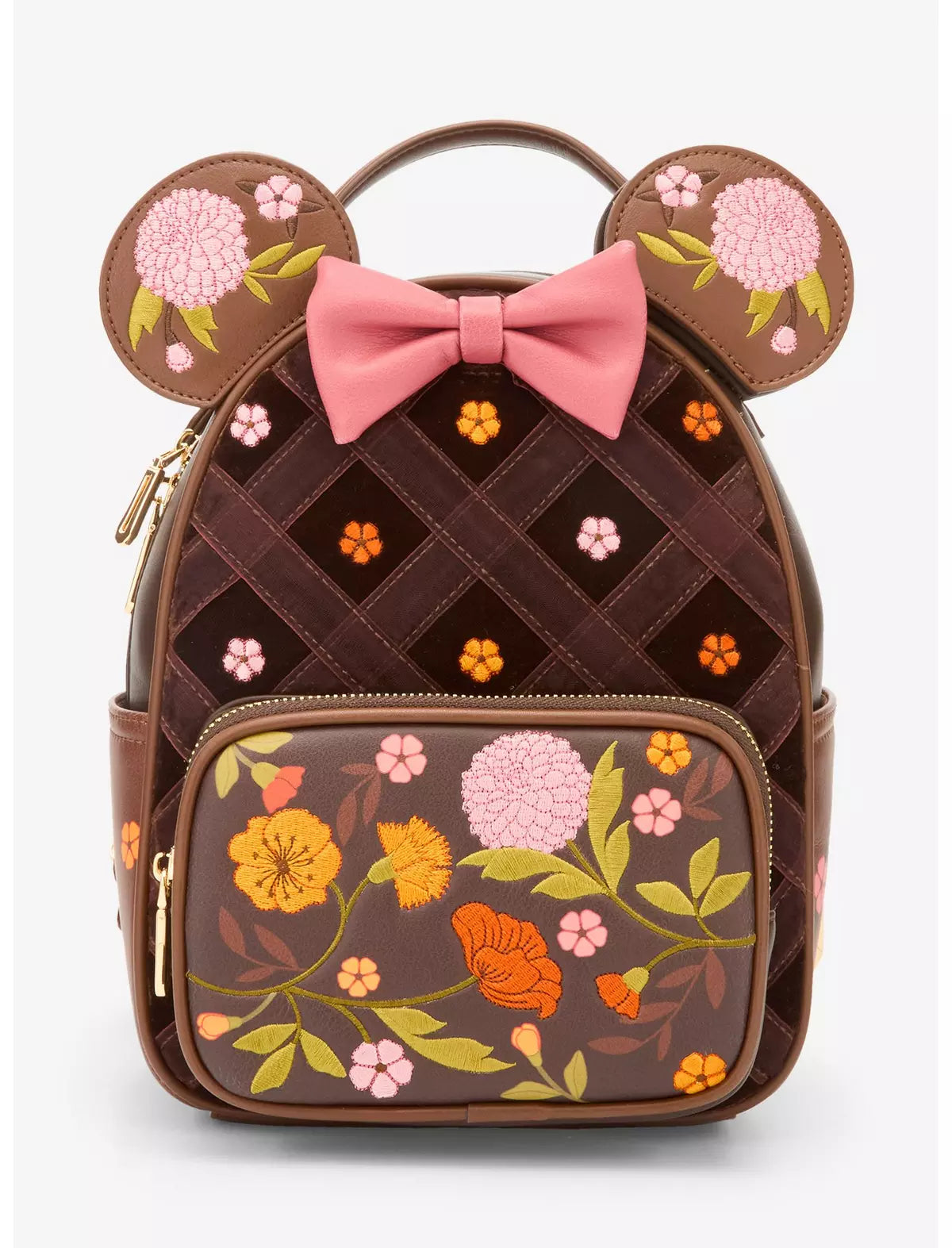 Disney Minnie Mouse Velvet Floral Interchangeable Ears Mini Backpack
