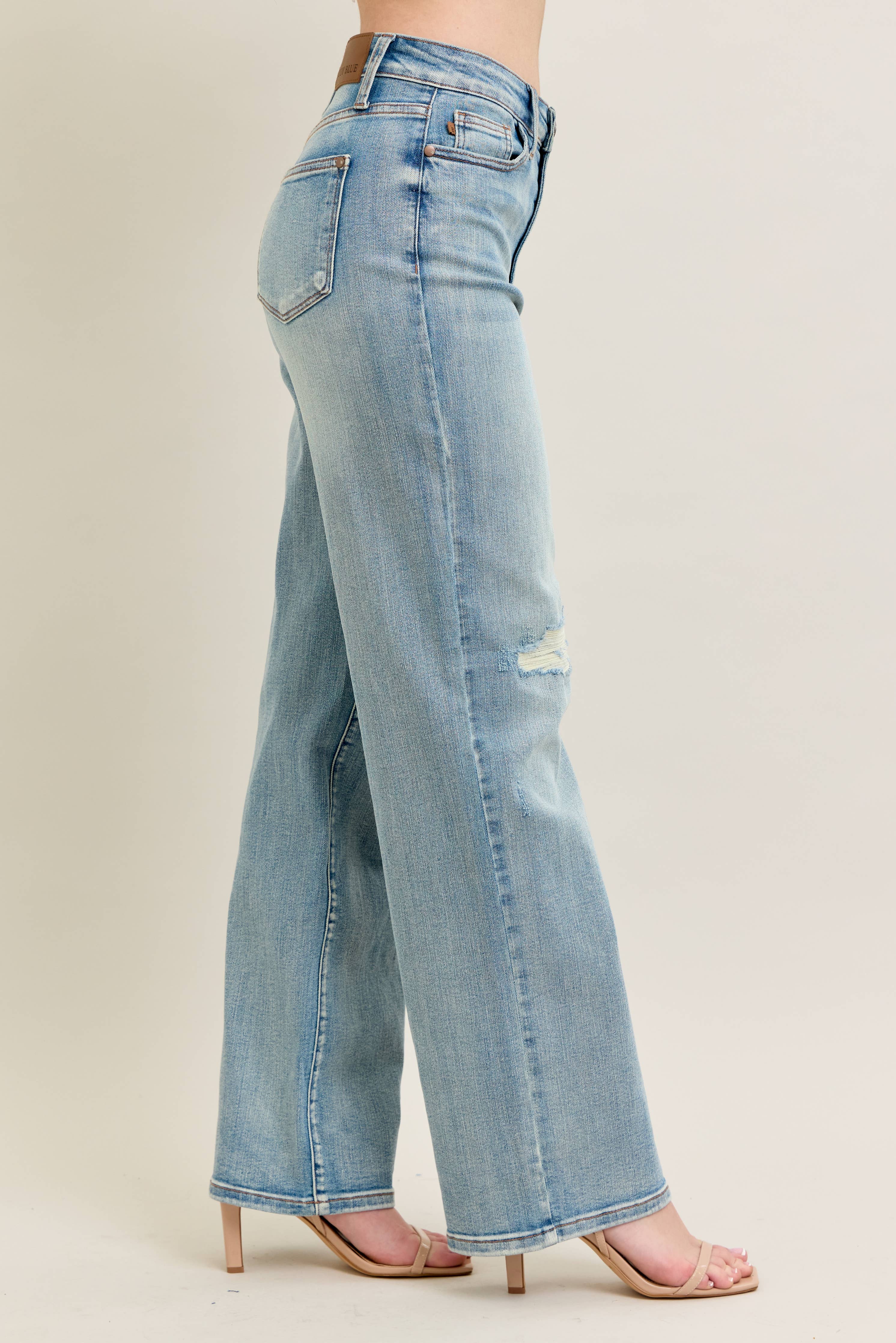 High Waisted Distressed & Knee Patch Straight