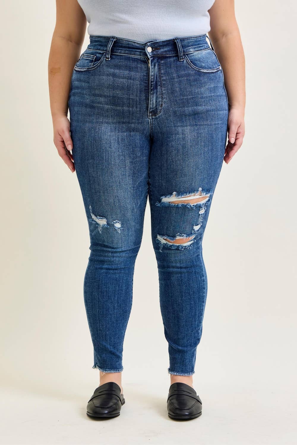 High Waist Skinny w/ Destroy - PLUS