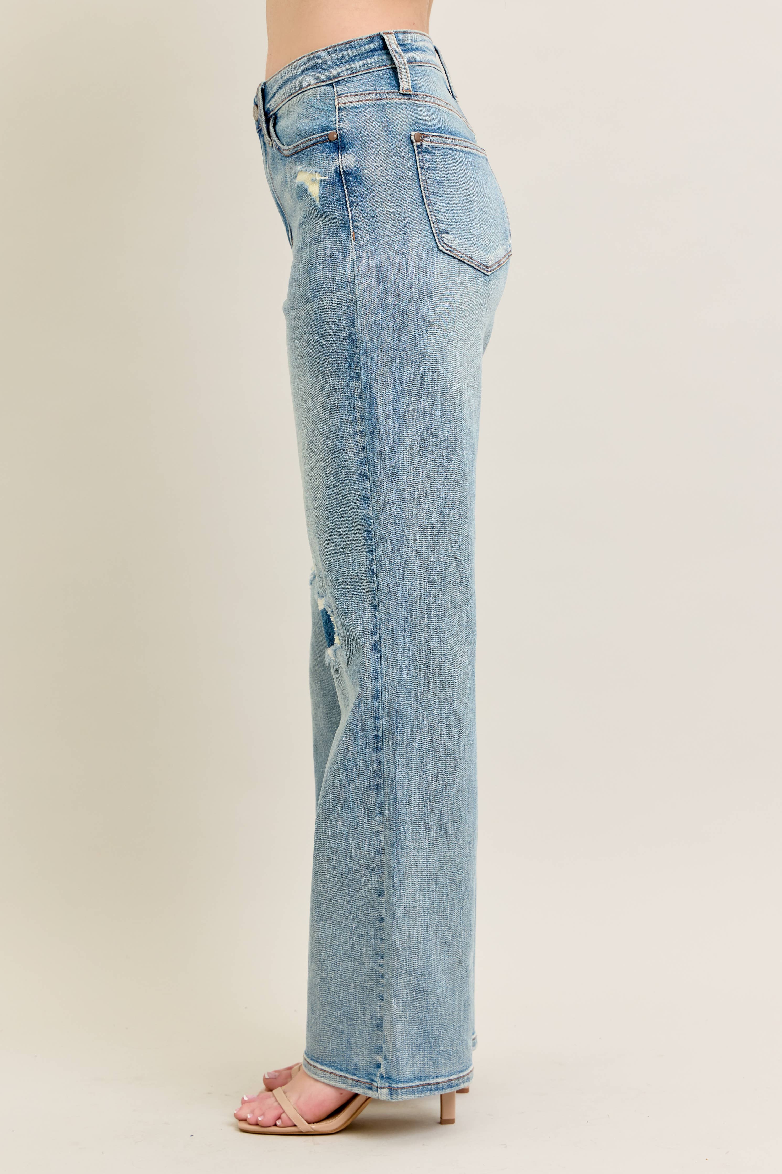 High Waisted Distressed & Knee Patch Straight